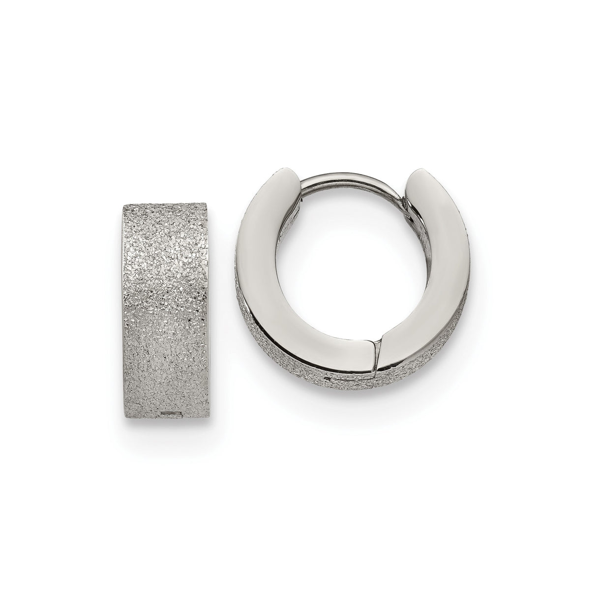 Stainless Steel Huggie Hoop Earrings with Textured Exterior and Smooth Interior Finish