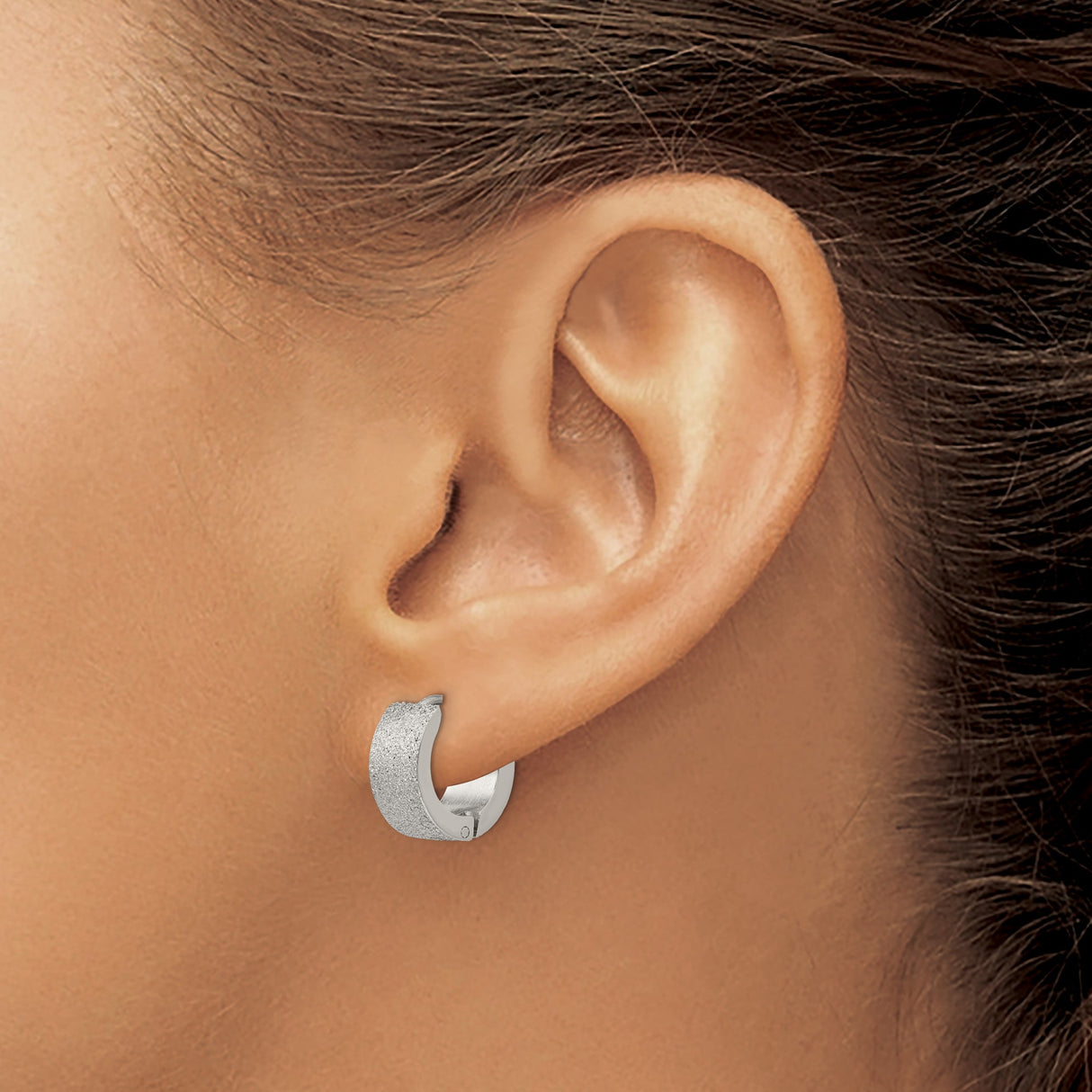 316 Stainless Steel Hoop Earrings, Matte Textured Wide Huggie Style, Unisex Modern Design