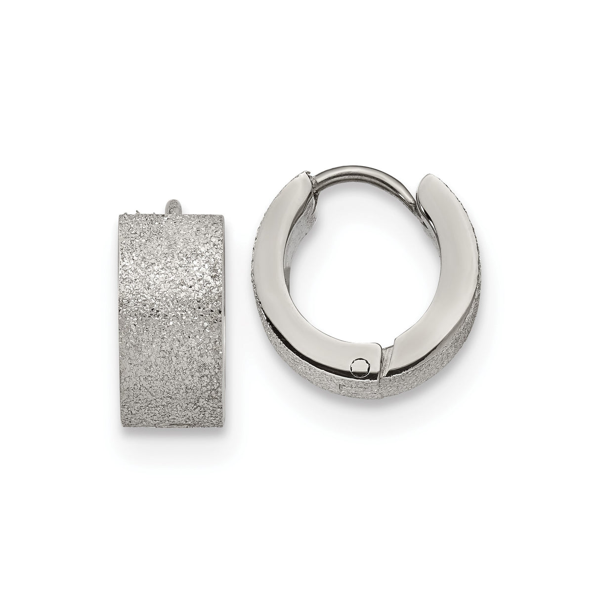 316 Stainless Steel Hoop Earrings, Matte Textured Wide Huggie Style, Unisex Modern Design