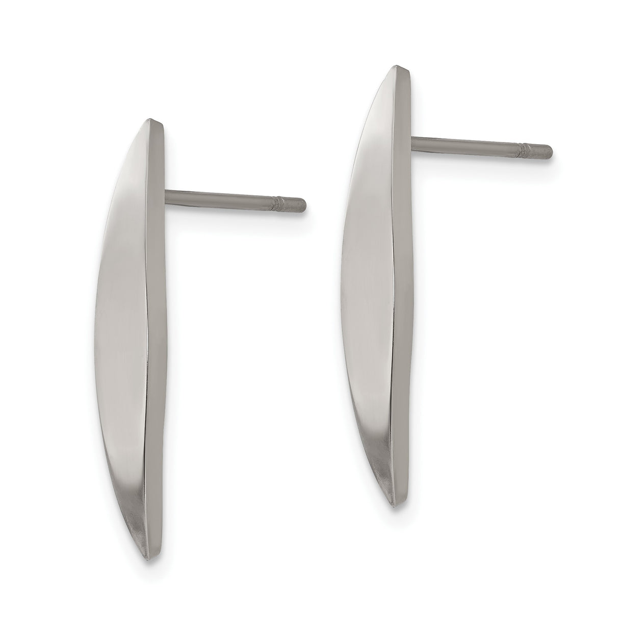 Stainless Steel Curved Dagger Stud Earrings, Minimalist Polished Unisex Design