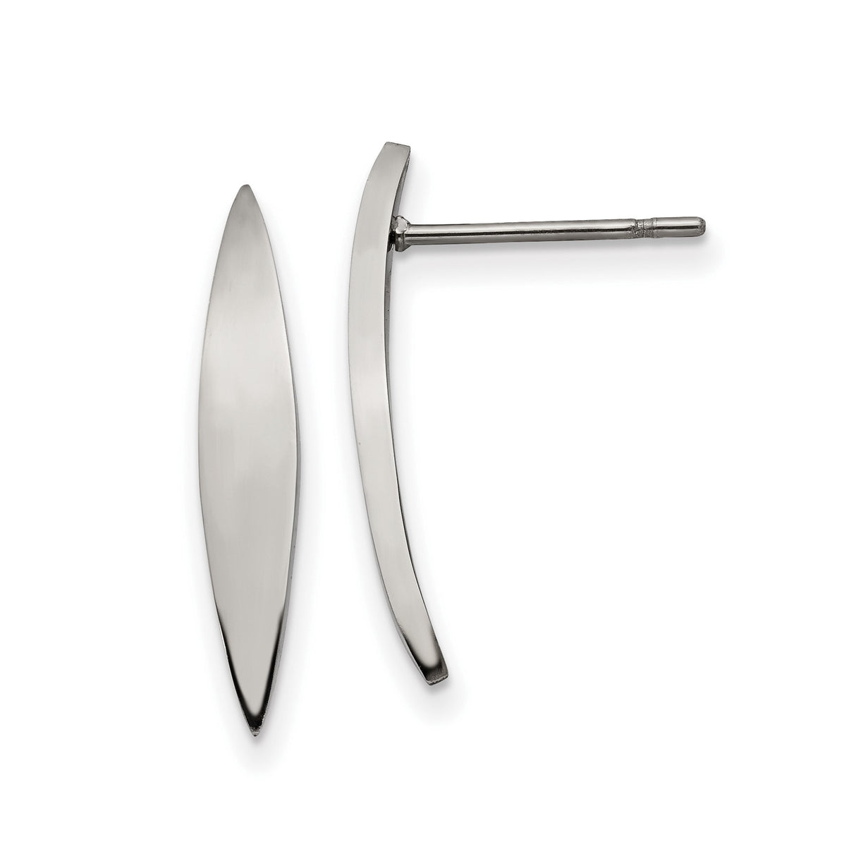 Stainless Steel Curved Dagger Stud Earrings, Minimalist Polished Unisex Design