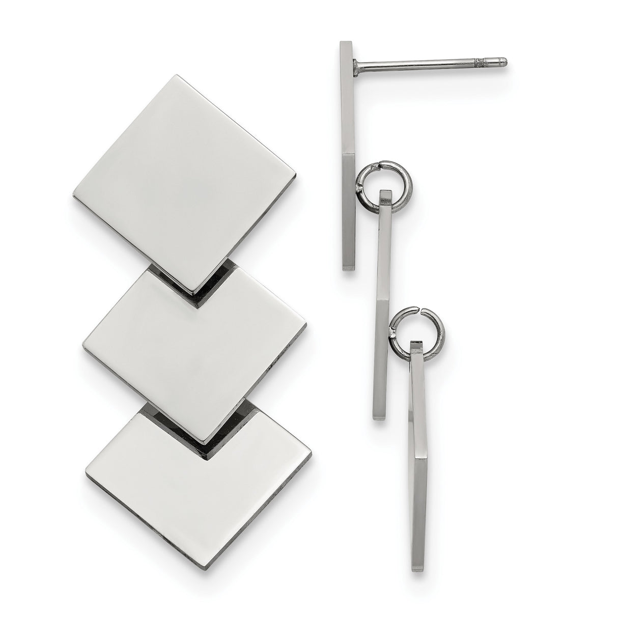 316 Stainless Steel Drop Earrings with Stacked Rhombus Design, Geometric Minimalist Style