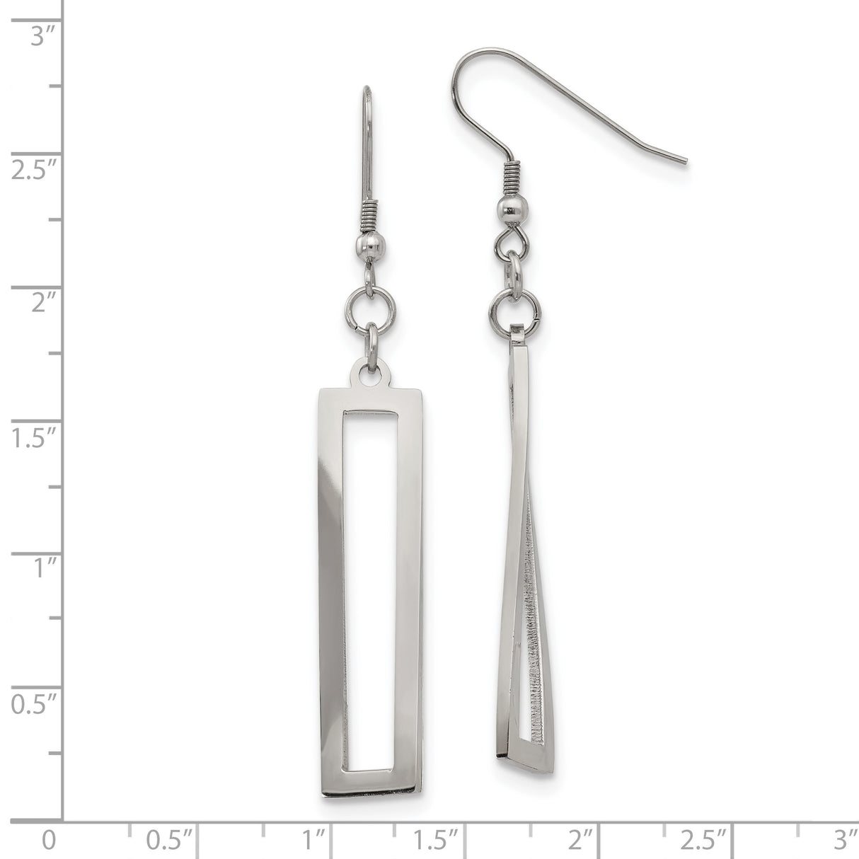 Stainless Steel Dangle Earrings, Open Rectangle Bar Design, Minimalist Geometric Drop Style
