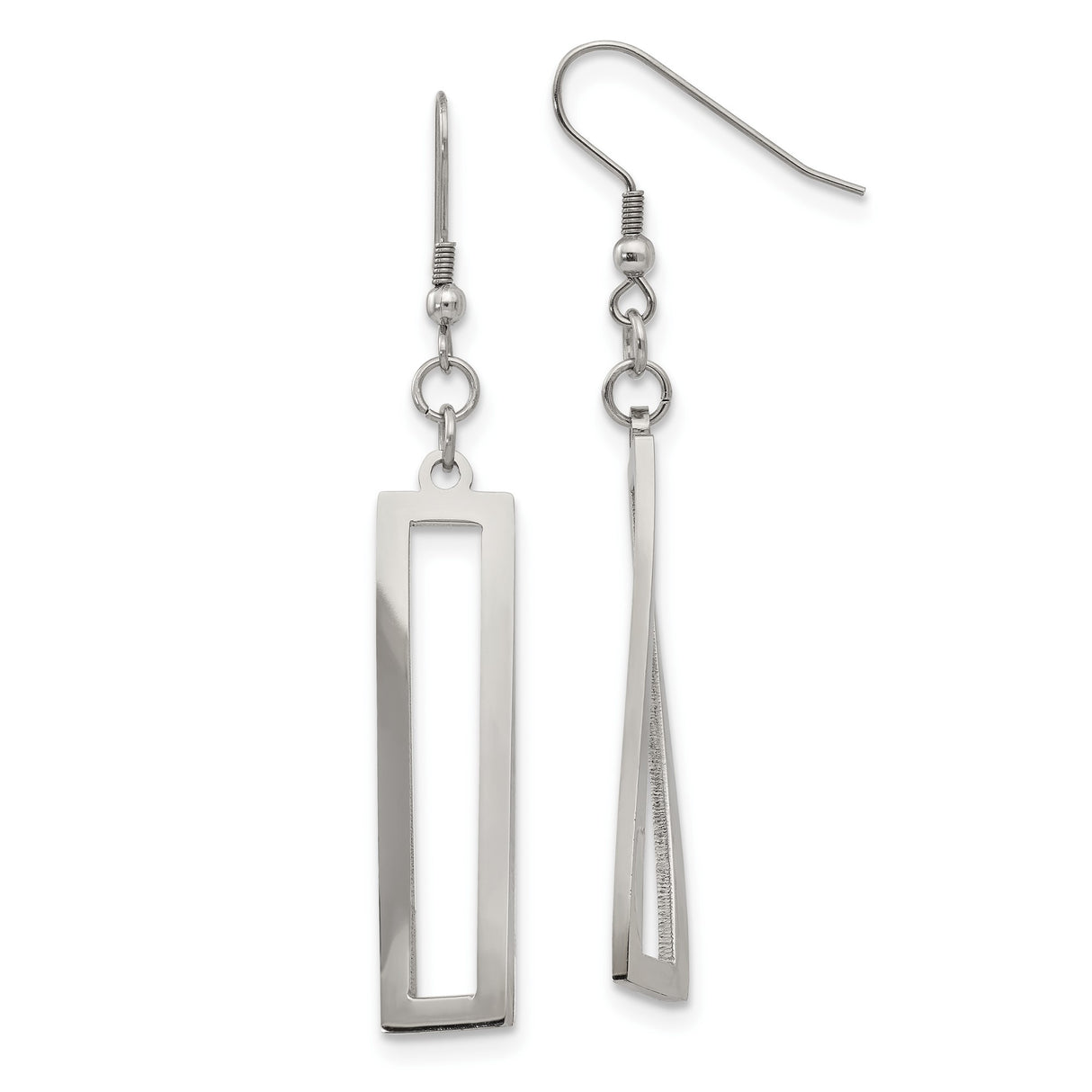 Stainless Steel Dangle Earrings, Open Rectangle Bar Design, Minimalist Geometric Drop Style