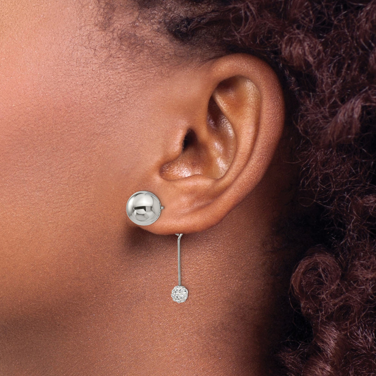 Stainless Steel Drop Earrings with Crystal Sphere Dangle, Modern Minimalist Style for Women