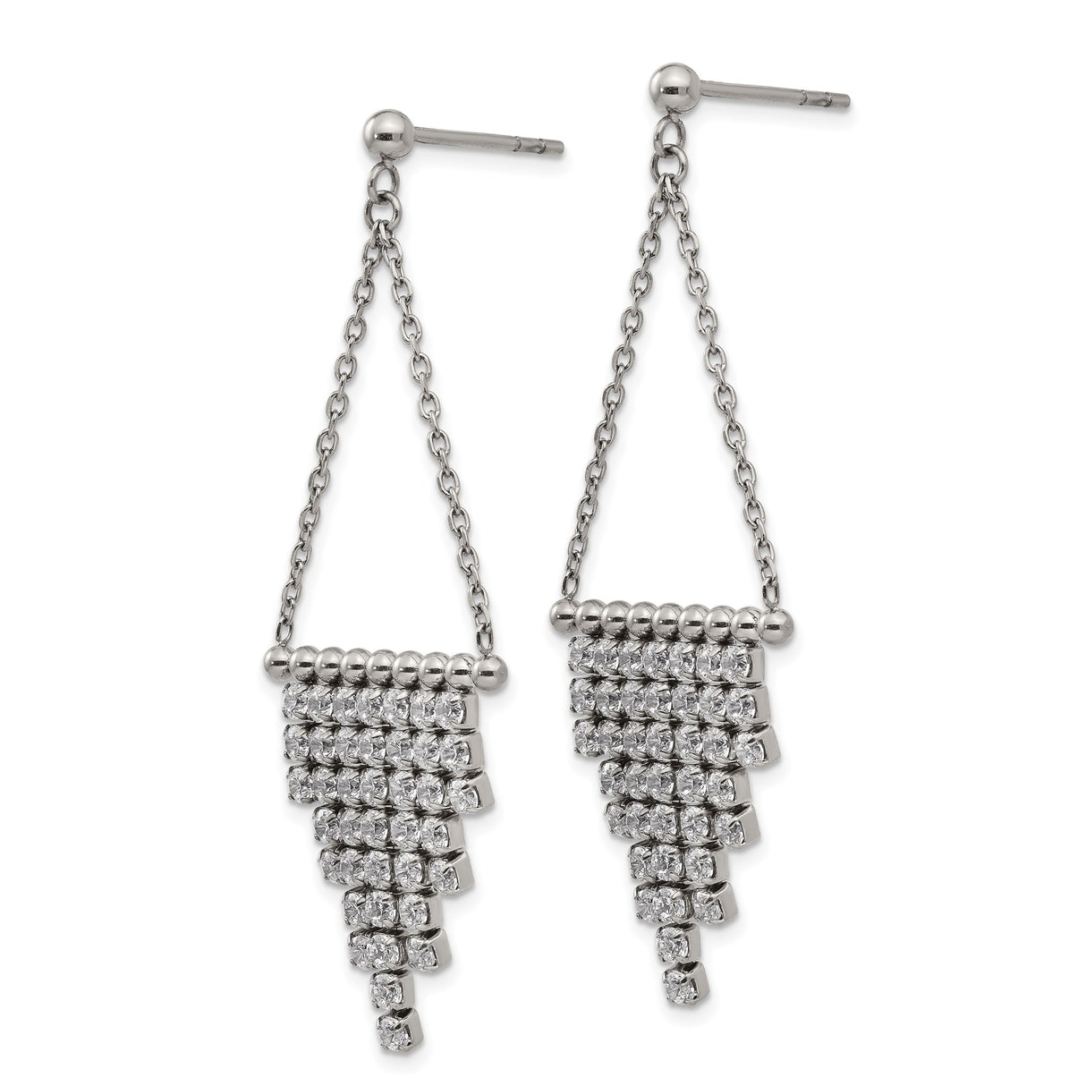 Stainless Steel Drop Earrings with Cubic Zirconia, Asymmetrical Chandelier Design