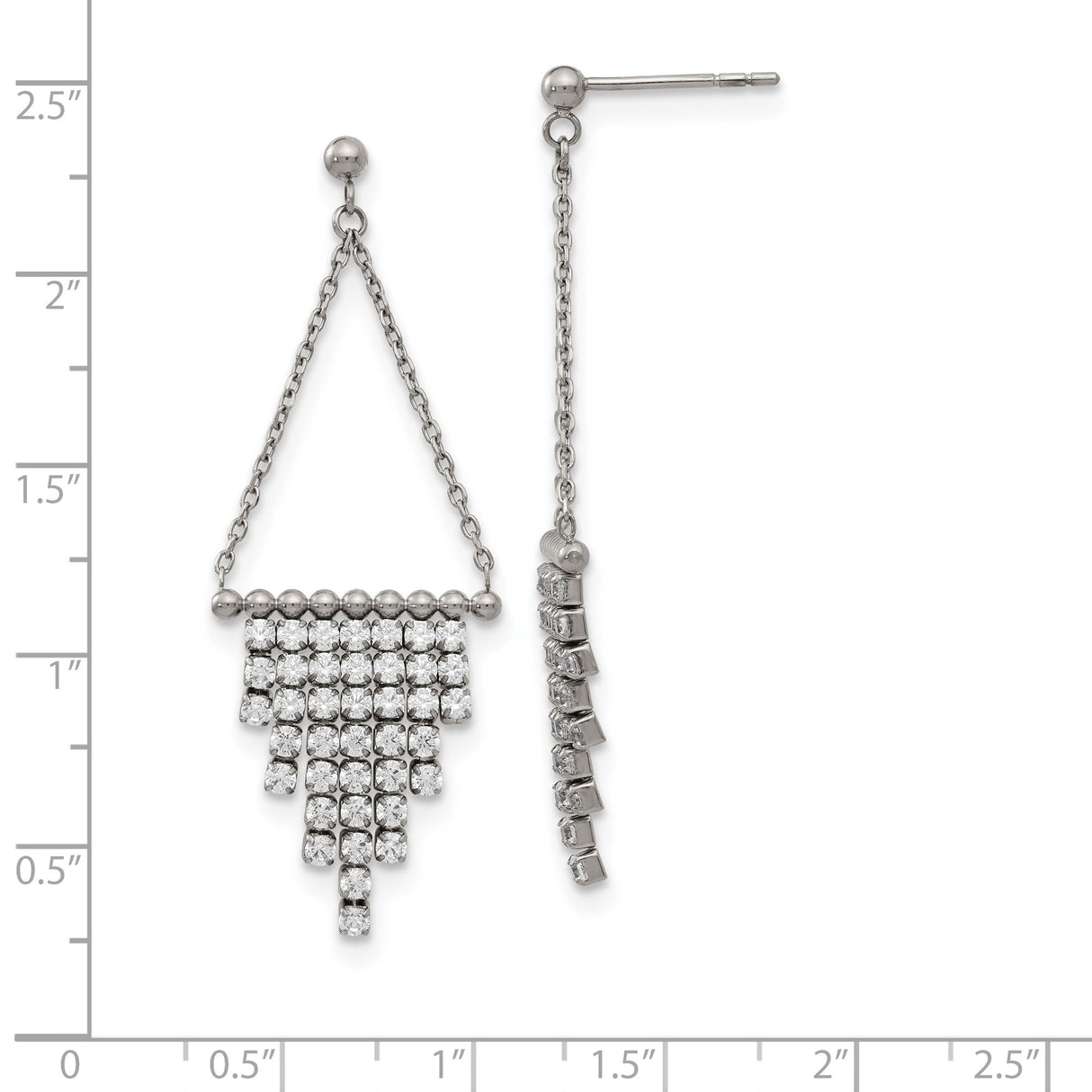 Stainless Steel Drop Earrings with Cubic Zirconia, Asymmetrical Chandelier Design