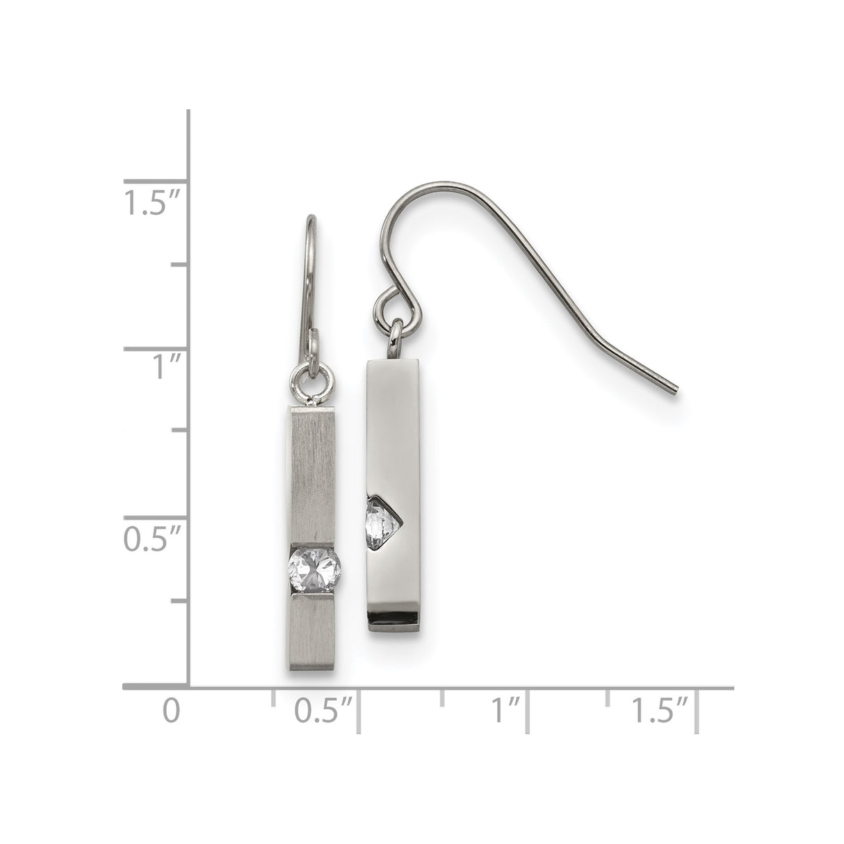 Stainless Steel Drop Earrings with Clear Crystal Bar Design, Hypoallergenic Dangle Style