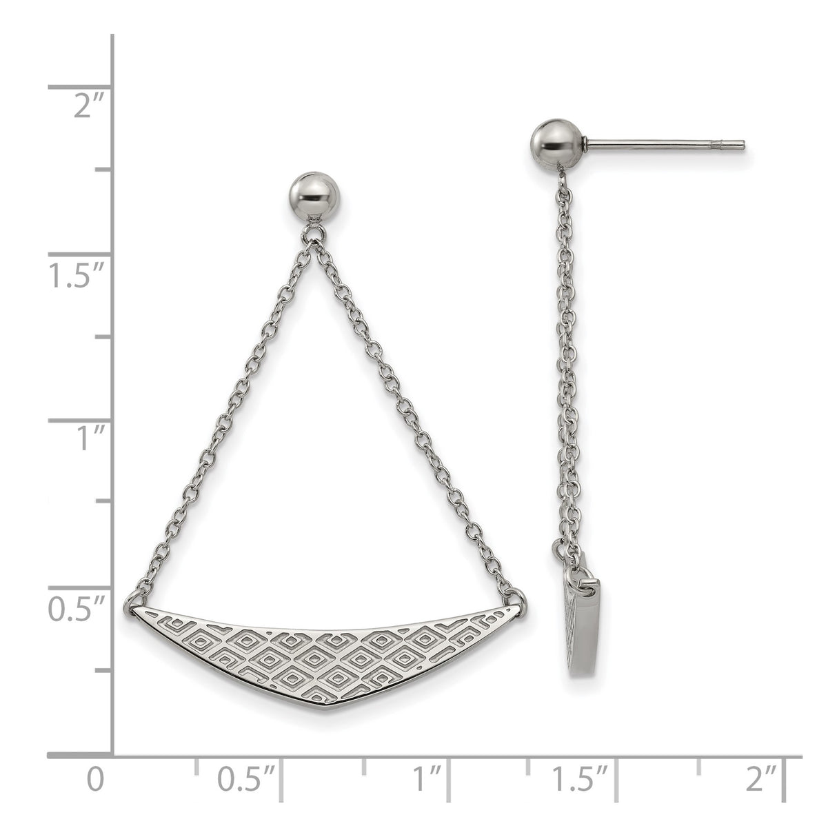 Stainless Steel Dangle Earrings with Curved Geometric Pendants and Swinging Chains
