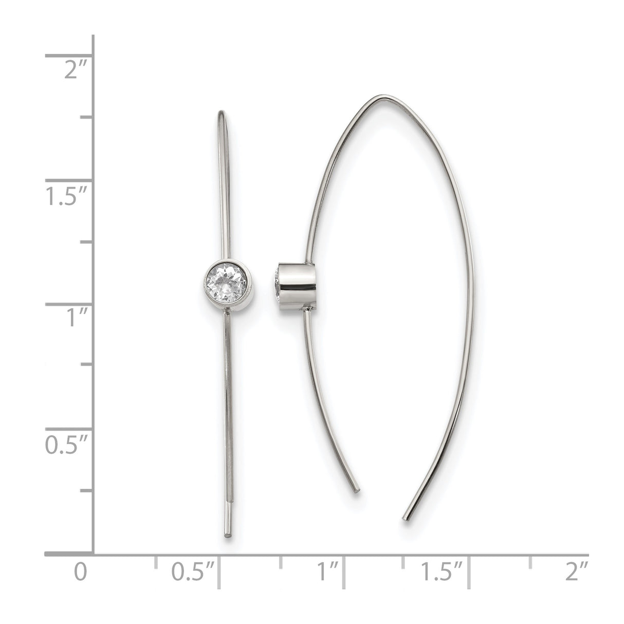 Stainless Steel Threader Earrings with Bezel Set Clear Cubic Zirconia, Minimalist Long Chain Design