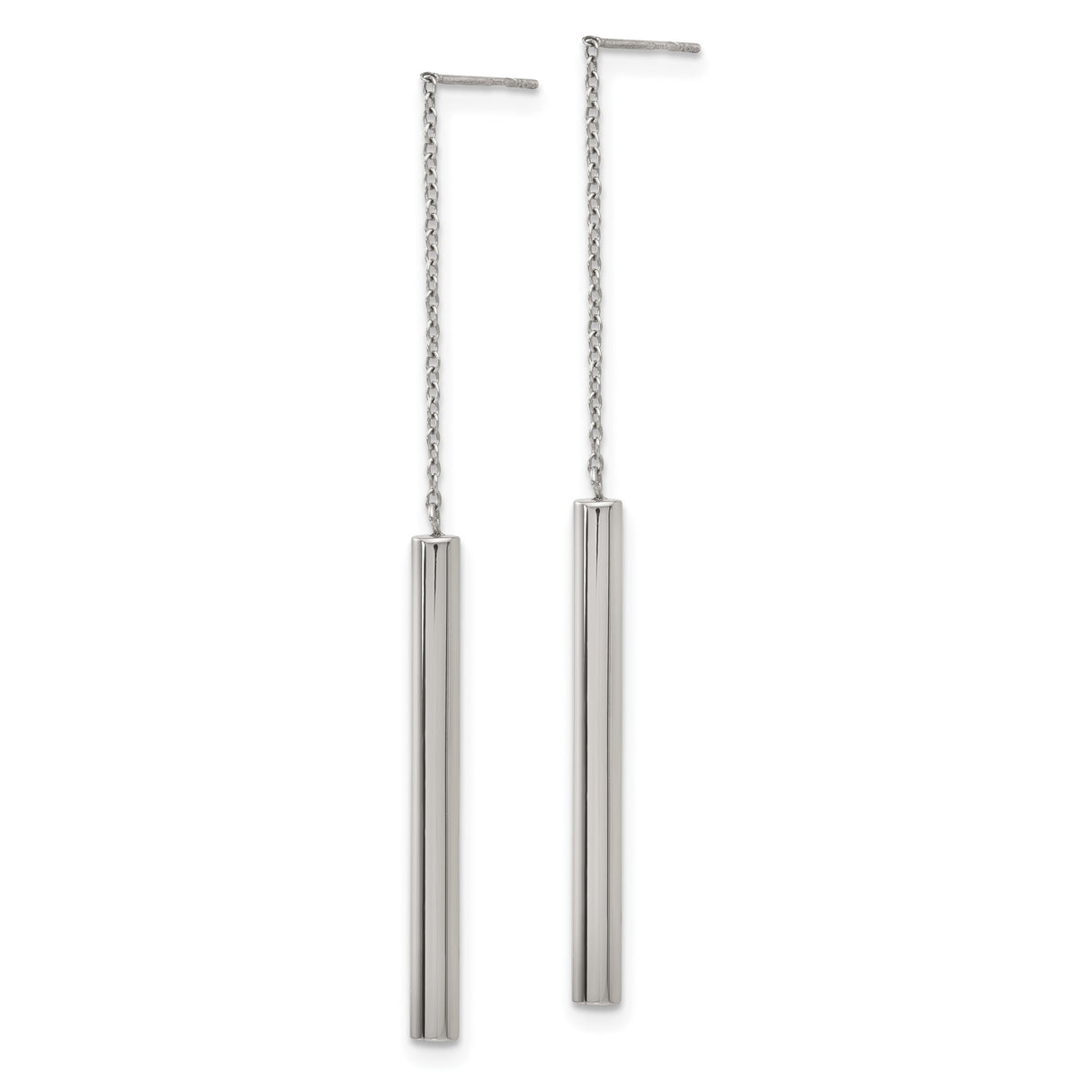 316 Stainless Steel Threader Earrings, Minimalist Long Bar Drop with Chain, Unisex Modern Dangle Style