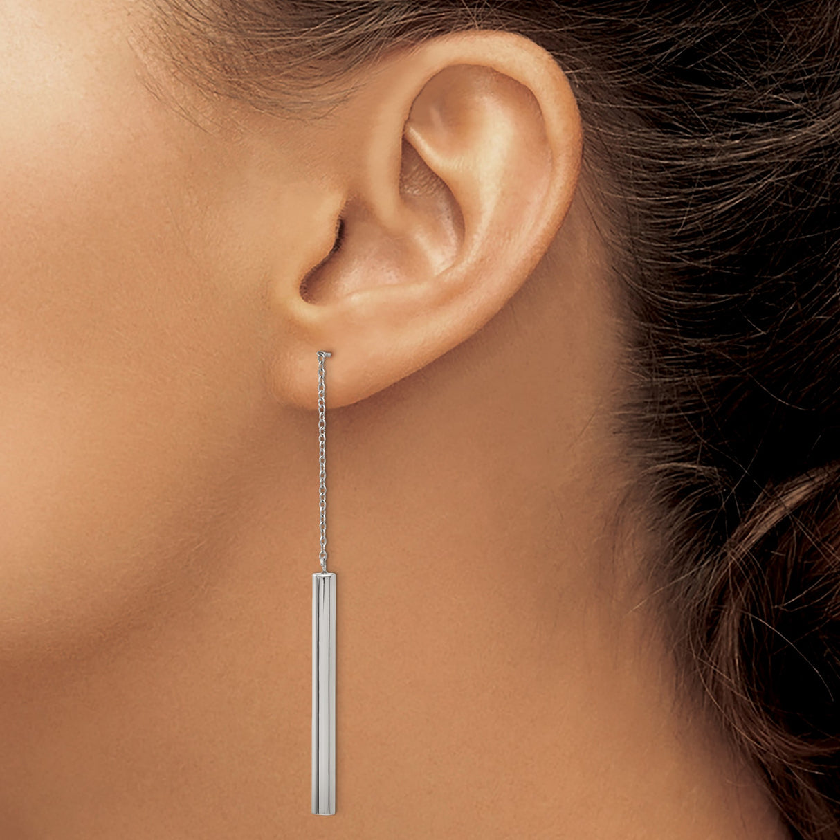 316 Stainless Steel Threader Earrings, Minimalist Long Bar Drop with Chain, Unisex Modern Dangle Style
