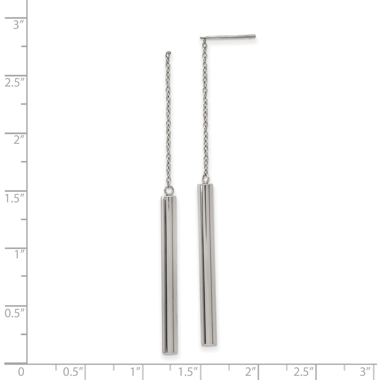 316 Stainless Steel Threader Earrings, Minimalist Long Bar Drop with Chain, Unisex Modern Dangle Style