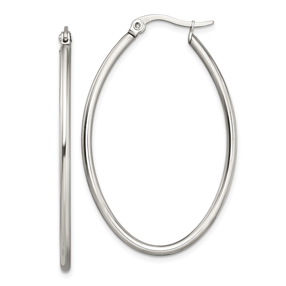 Stainless Steel Oval Hoop Earrings, Sleek Polished Minimalist Style for Women