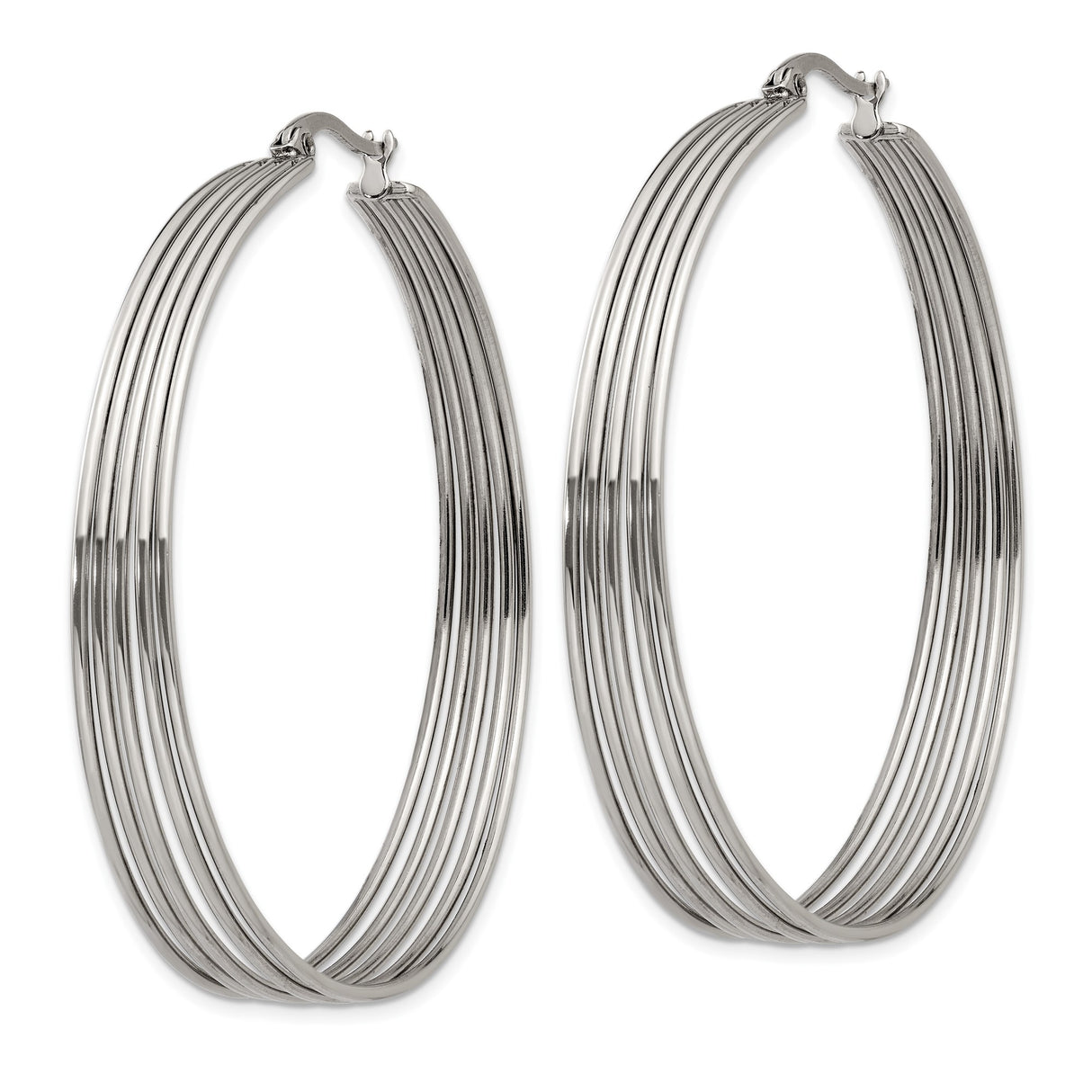 Stainless Steel Hoop Earrings, Large Layered Wire Design, Polished Minimalist Style