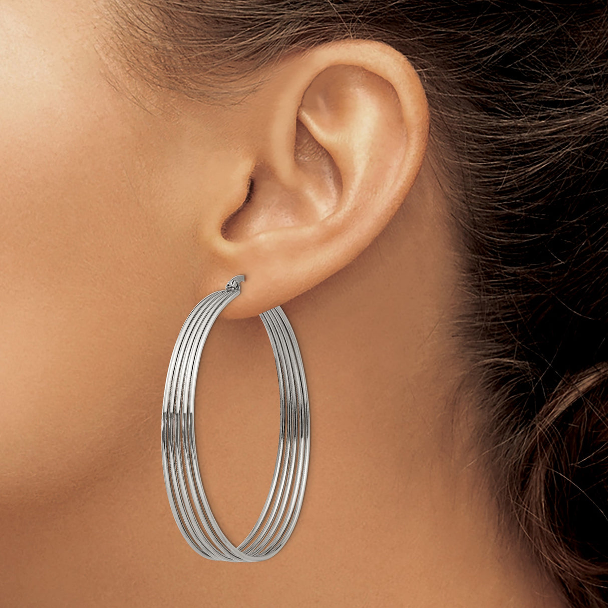 Stainless Steel Hoop Earrings, Large Layered Wire Design, Polished Minimalist Style