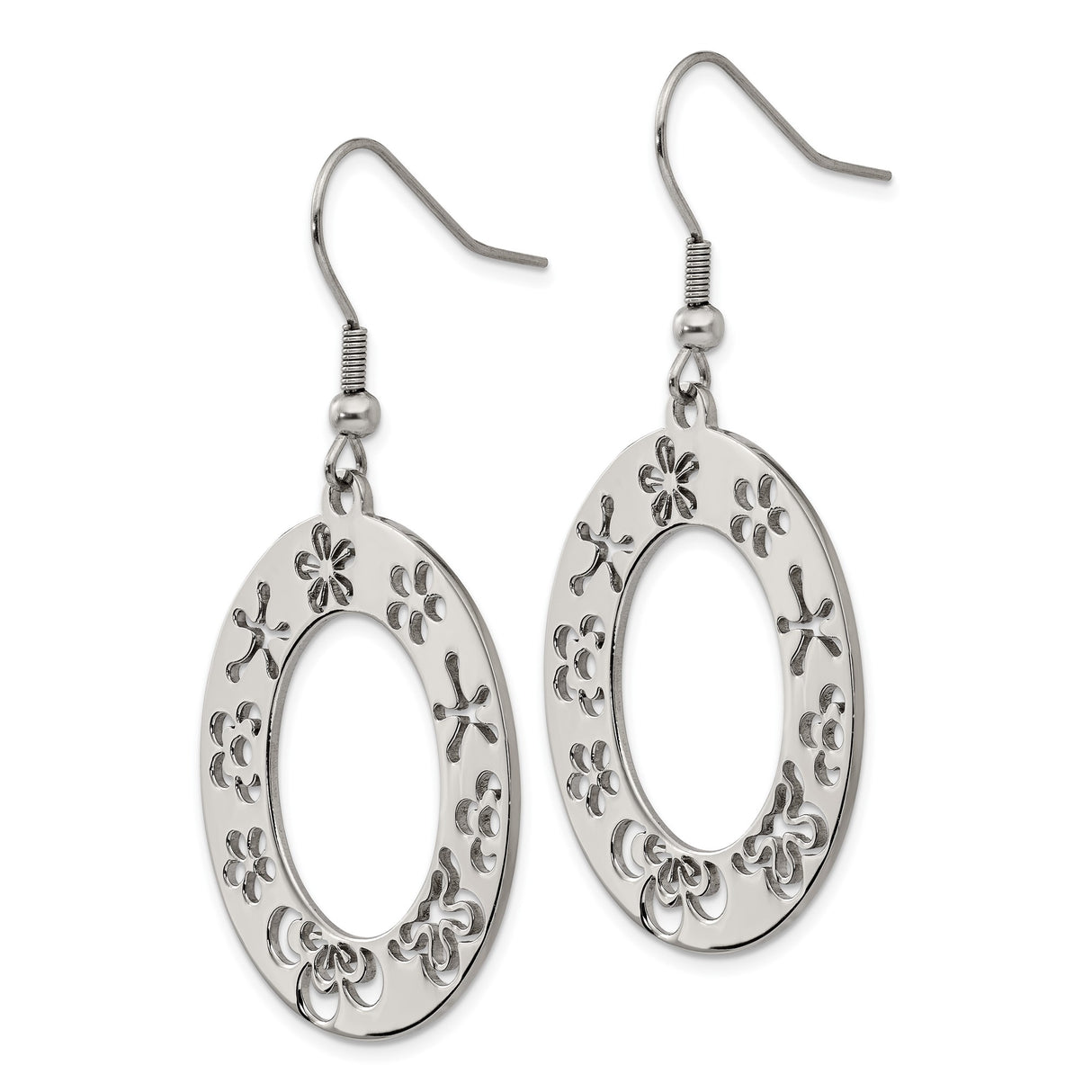 Stainless Steel Dangle Earrings with Floral Cutout Oval Hoop Design for Women