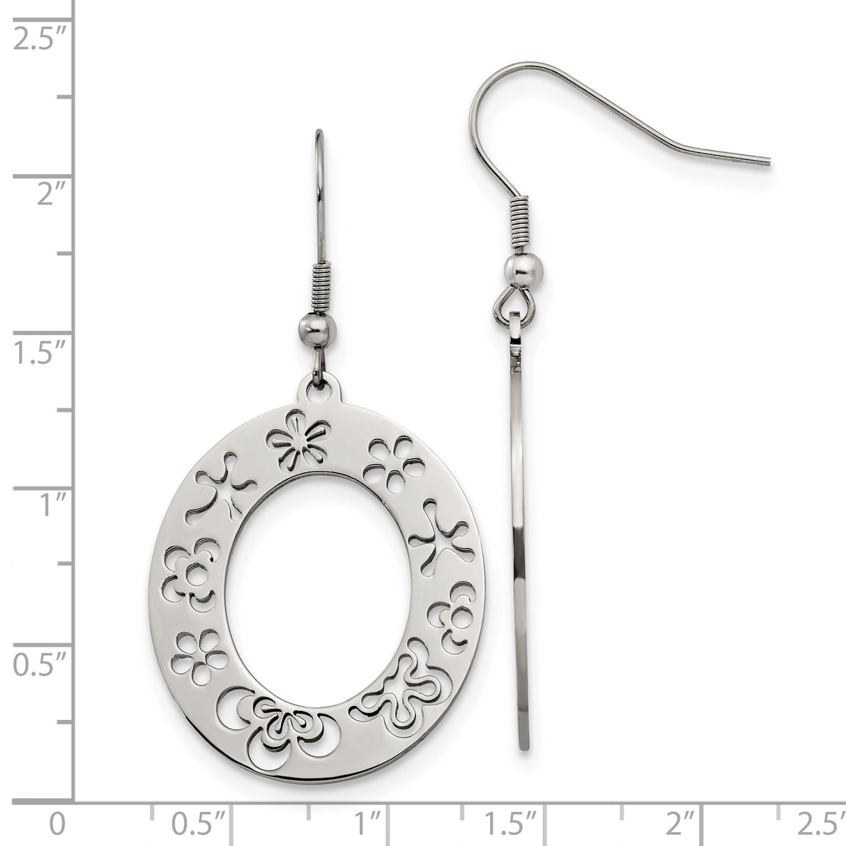 Stainless Steel Dangle Earrings with Floral Cutout Oval Hoop Design for Women