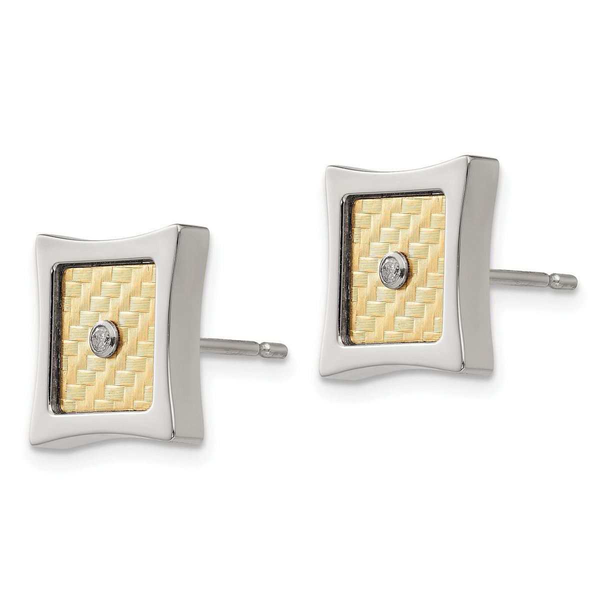 316 Stainless Steel Stud Earrings with Diamond Accent, Gold Tone Woven Center, Geometric Design