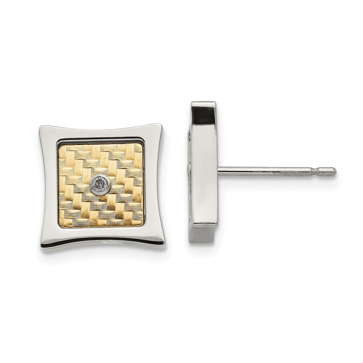 316 Stainless Steel Stud Earrings with Diamond Accent, Gold Tone Woven Center, Geometric Design