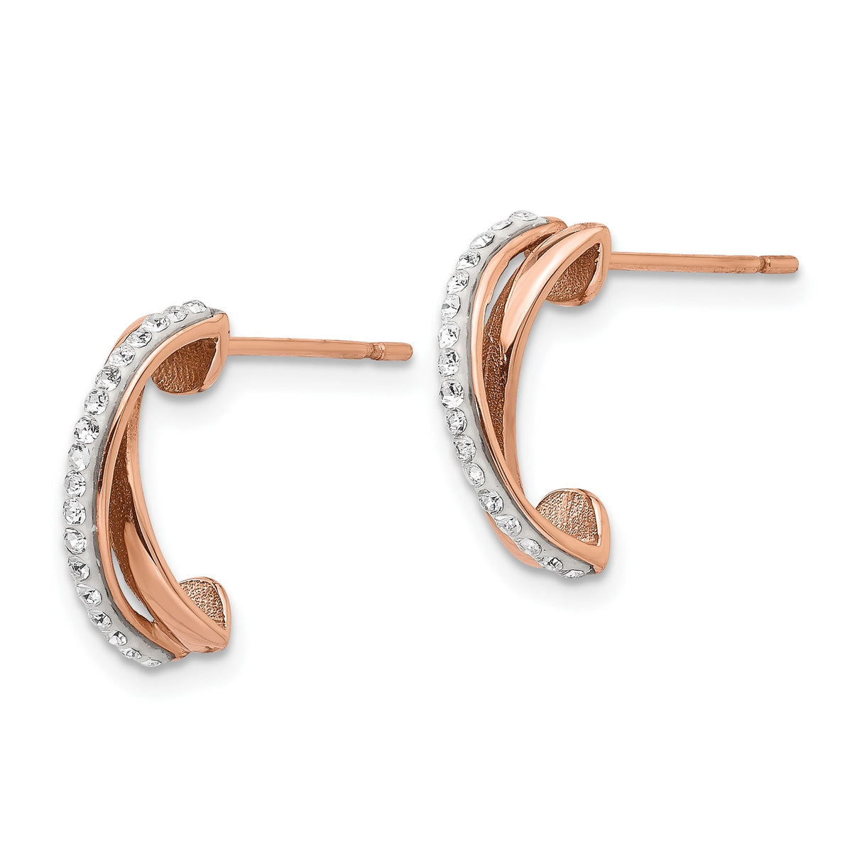 Stainless Steel Crossover Stud Earrings with Clear Crystals, Rose Gold-Tone X Shape Design
