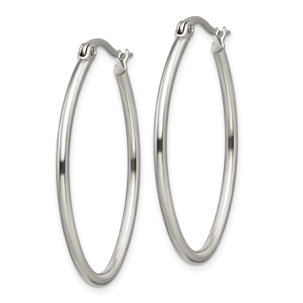 Stainless Steel Oval Hoop Earrings, Minimalist Polished Metal, Lightweight Modern Design