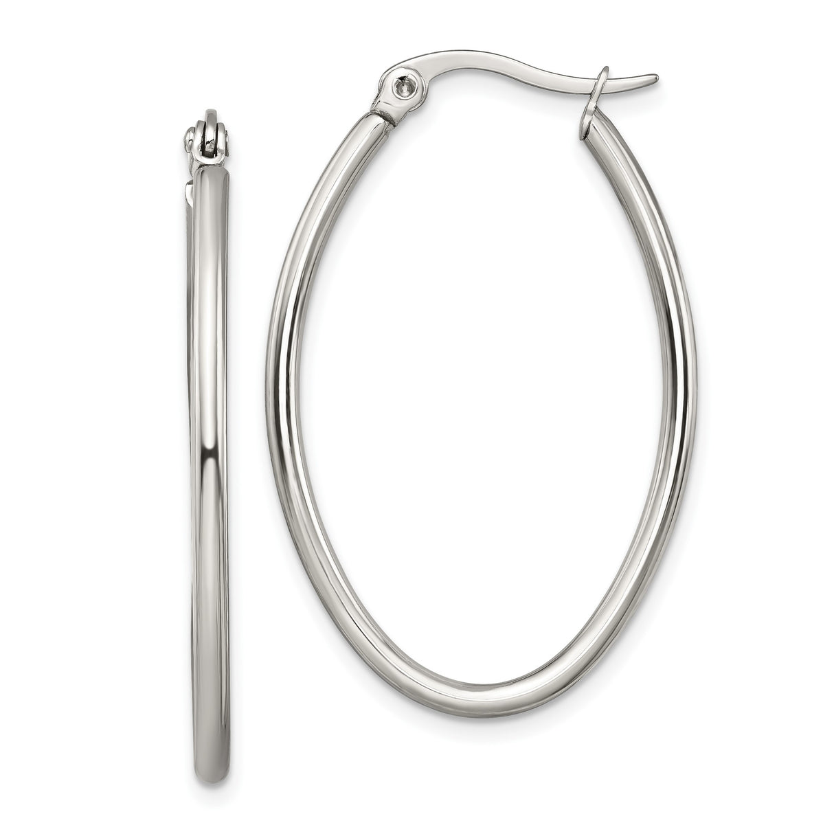 Stainless Steel Oval Hoop Earrings, Minimalist Polished Metal, Lightweight Modern Design