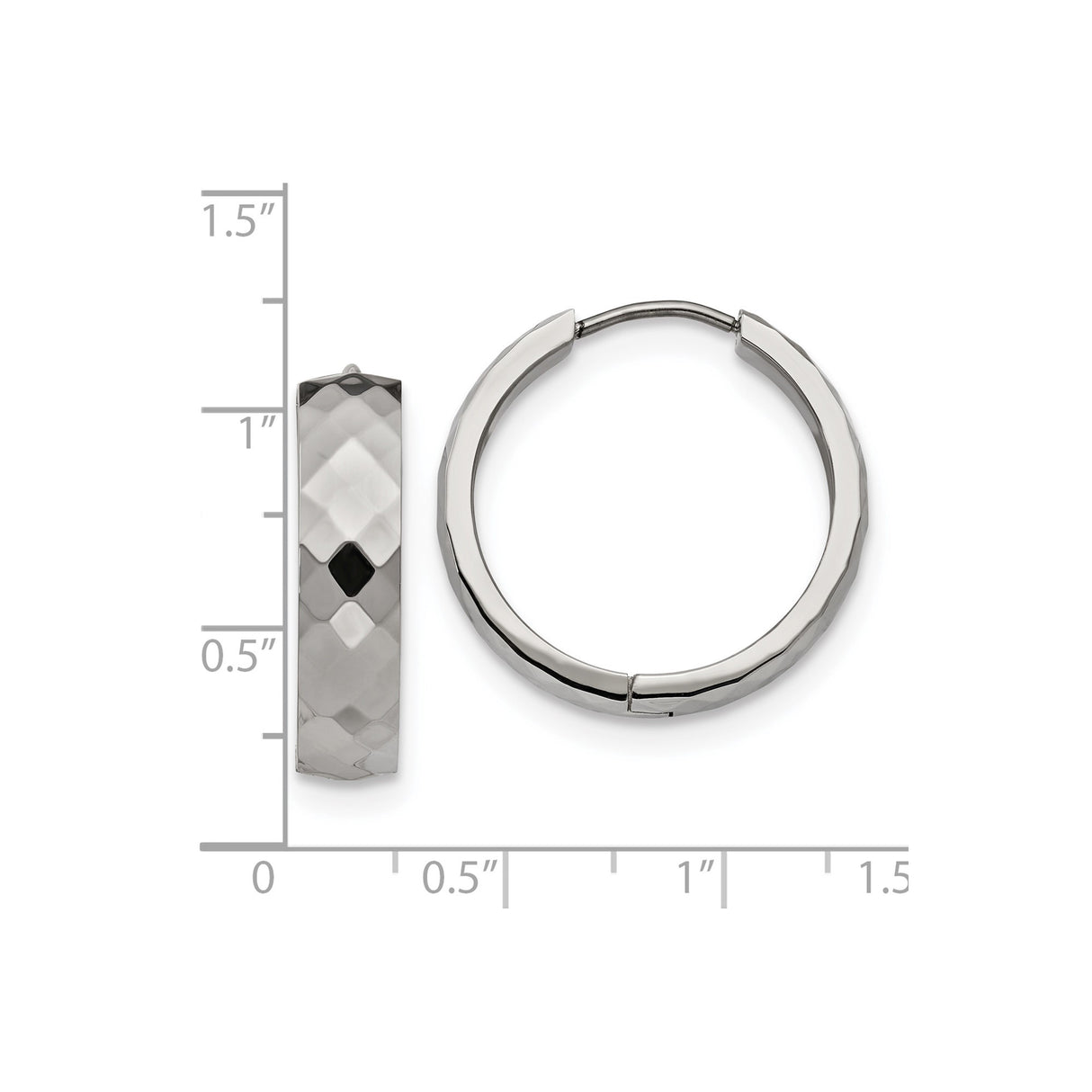 Stainless Steel Hoop Earrings with Faceted Hammered Texture, Modern Minimalist Unisex Design