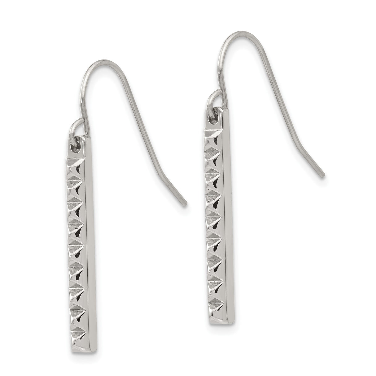 Stainless Steel Dangle Earrings with Vertical Bar Drops and Pyramid Stud Design