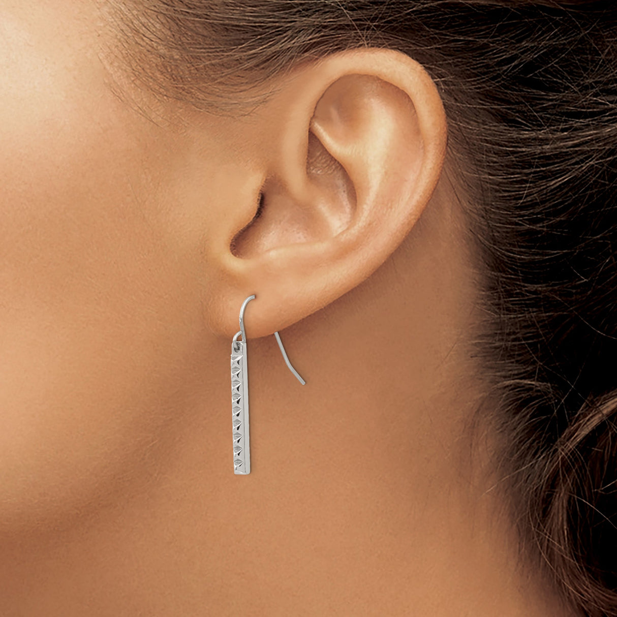 Stainless Steel Dangle Earrings with Vertical Bar Drops and Pyramid Stud Design