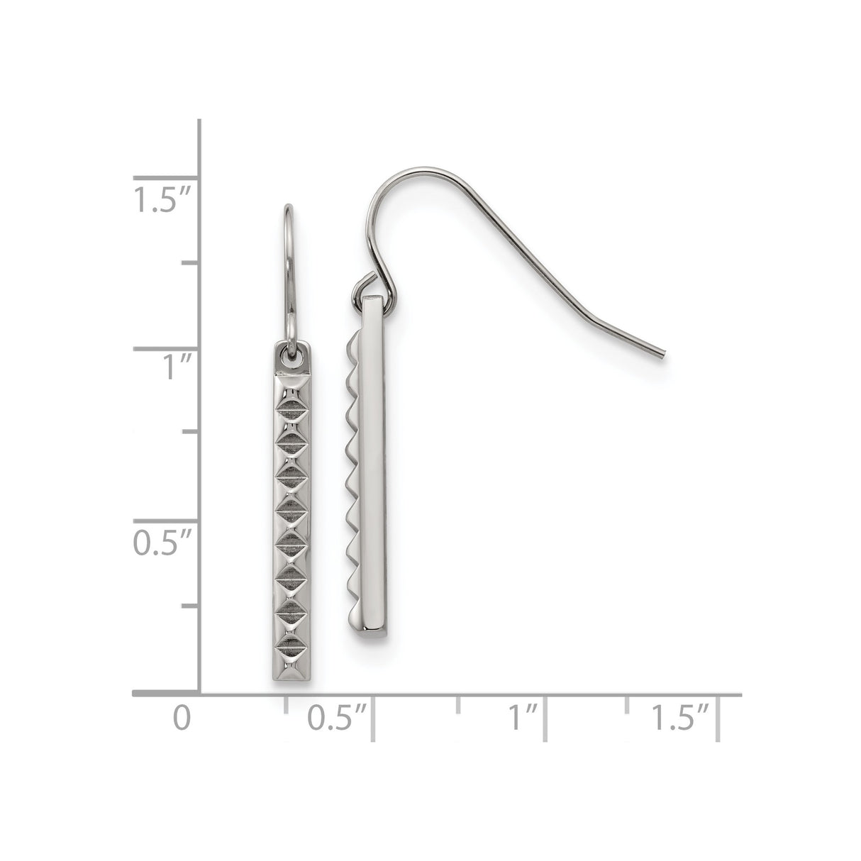 Stainless Steel Dangle Earrings with Vertical Bar Drops and Pyramid Stud Design