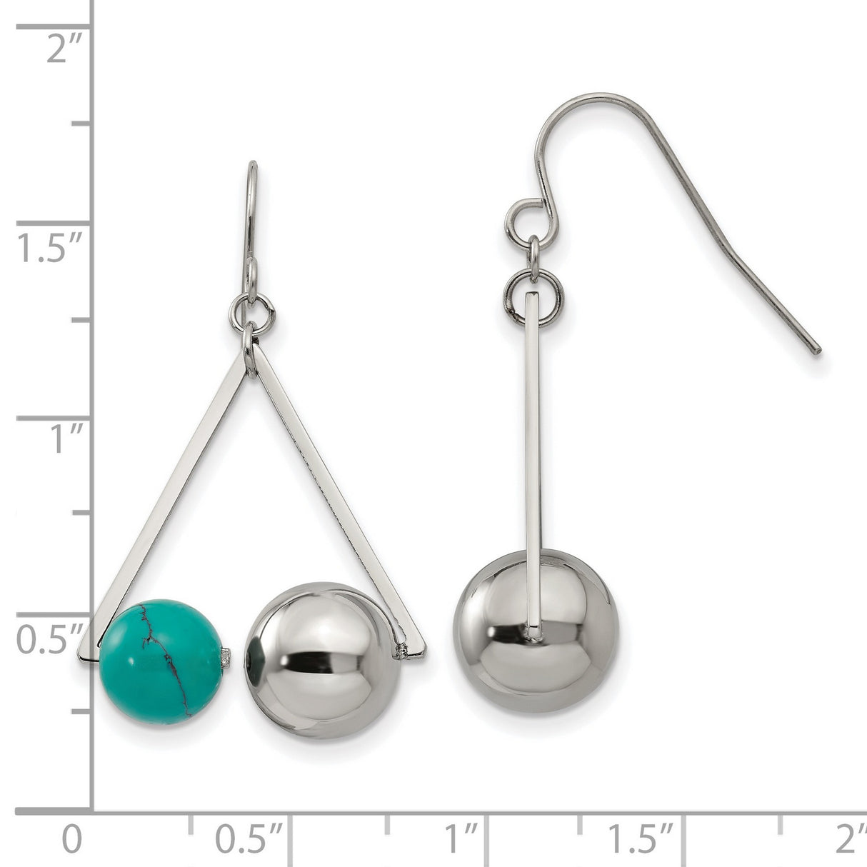 Stainless Steel Dangle Earrings with Created Turquoise, Geometric Triangle Design