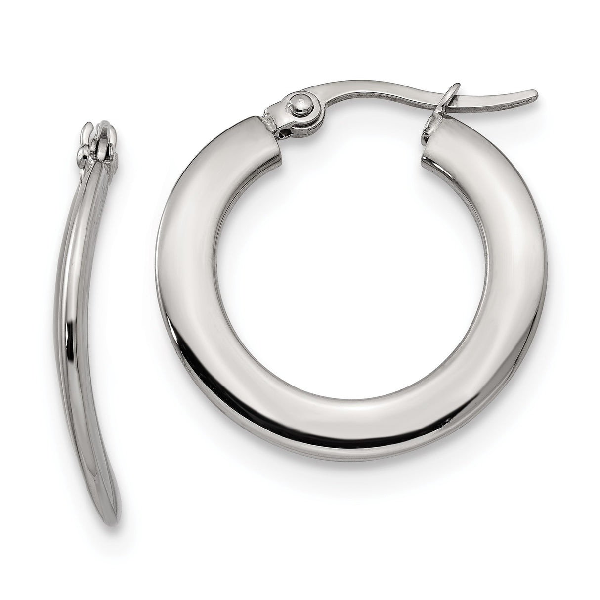 316 Stainless Steel Hoop Earrings, Classic Round High-Polish Design, Hinged Clasp, Lightweight Jewelry