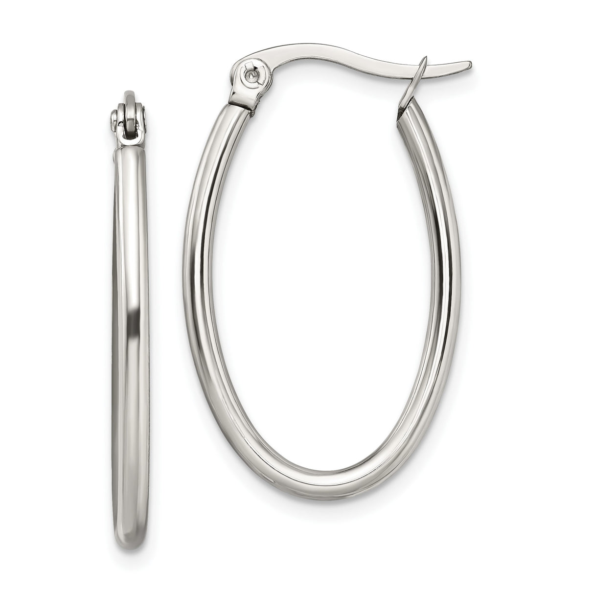 Stainless Steel Oval Hoop Earrings, Polished Minimalist Design, Hypoallergenic and Lightweight