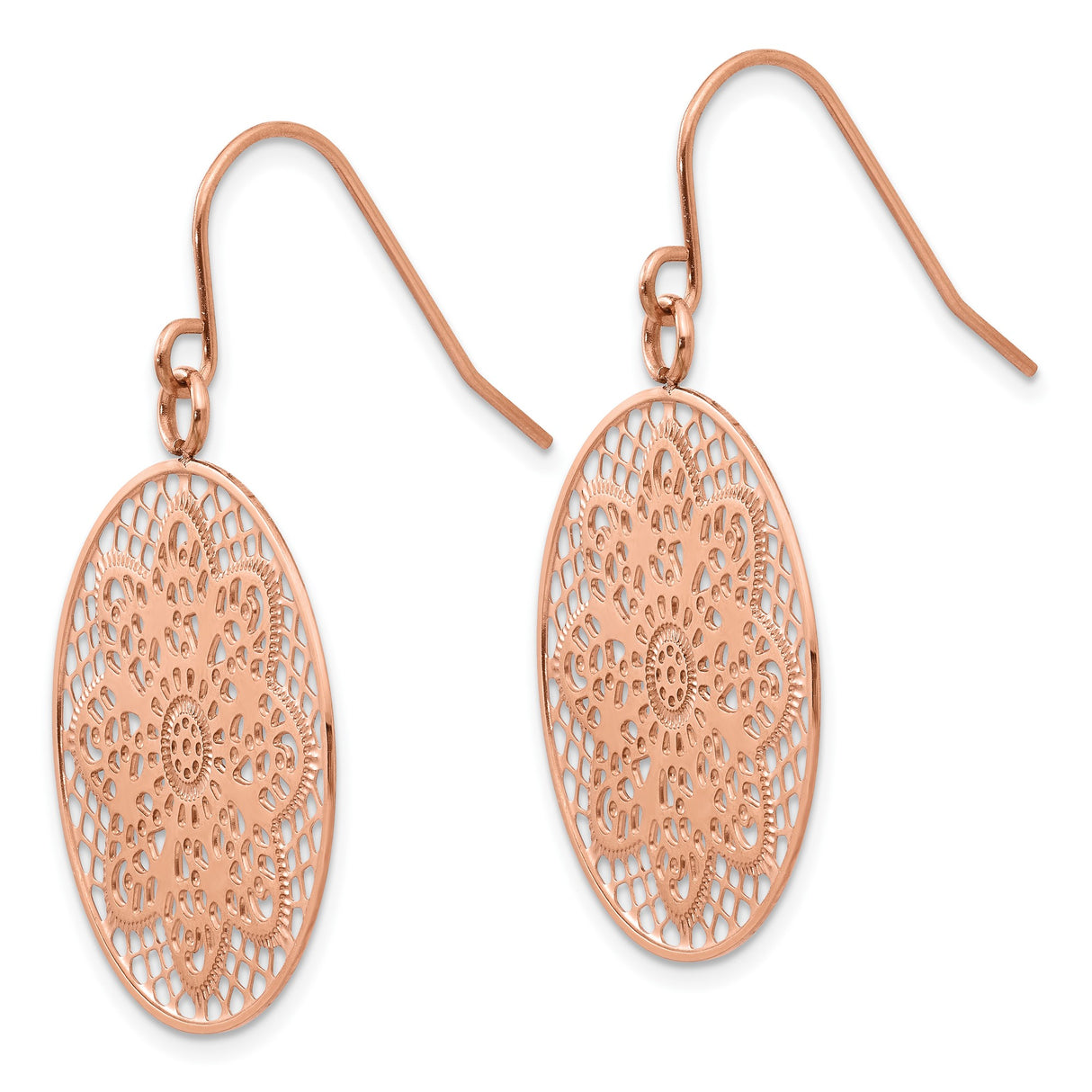 Stainless Steel Dangle Earrings with Floral Mandala Filigree Design, Lightweight Boho Style