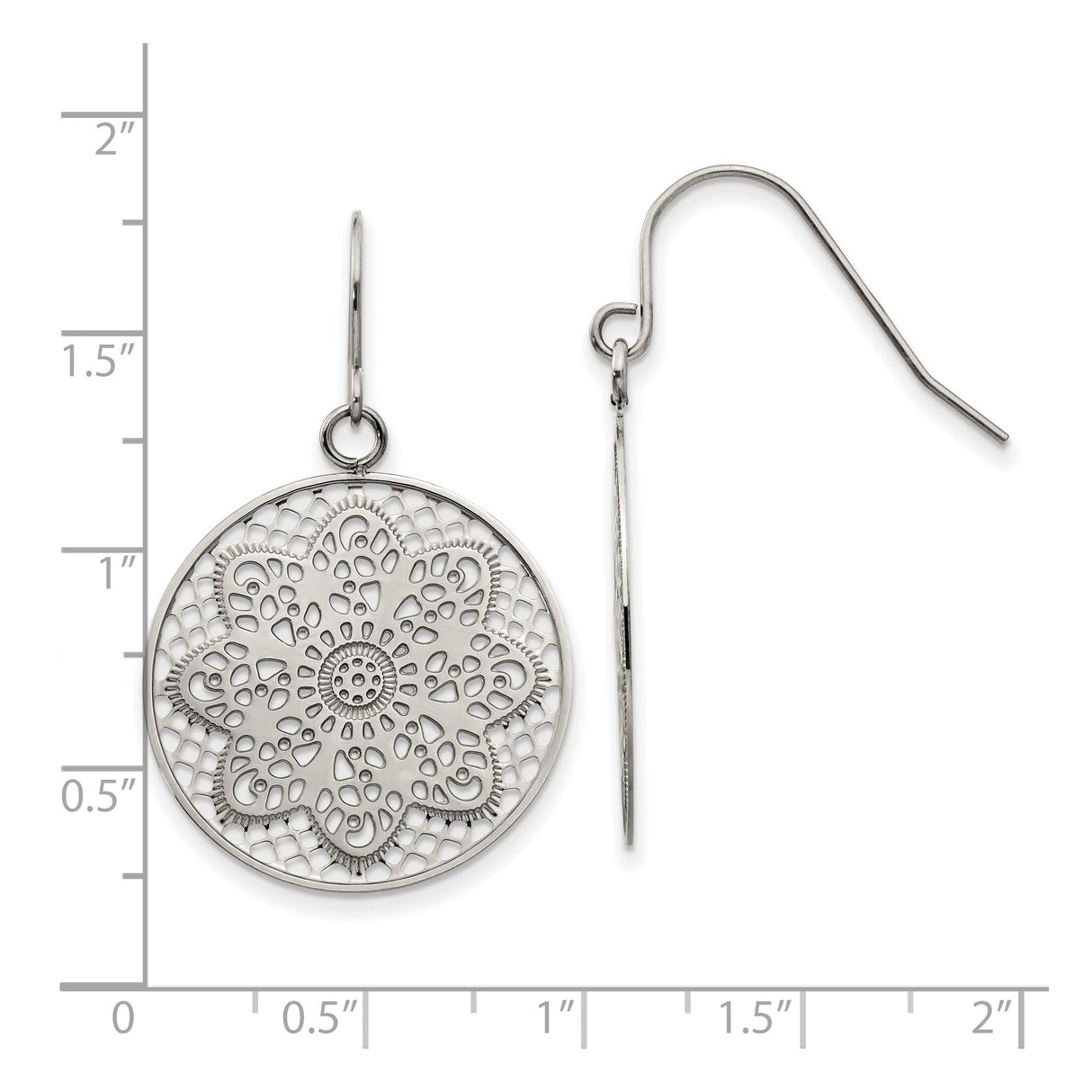 Stainless Steel Dangle Earrings with Floral Mandala Filigree Design, Lightweight Boho Style