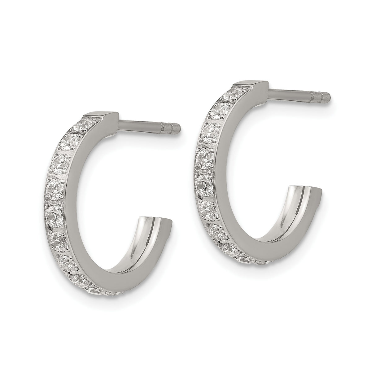 Stainless Steel Hoop Earrings with Channel-Set Cubic Zirconia, Polished Finish