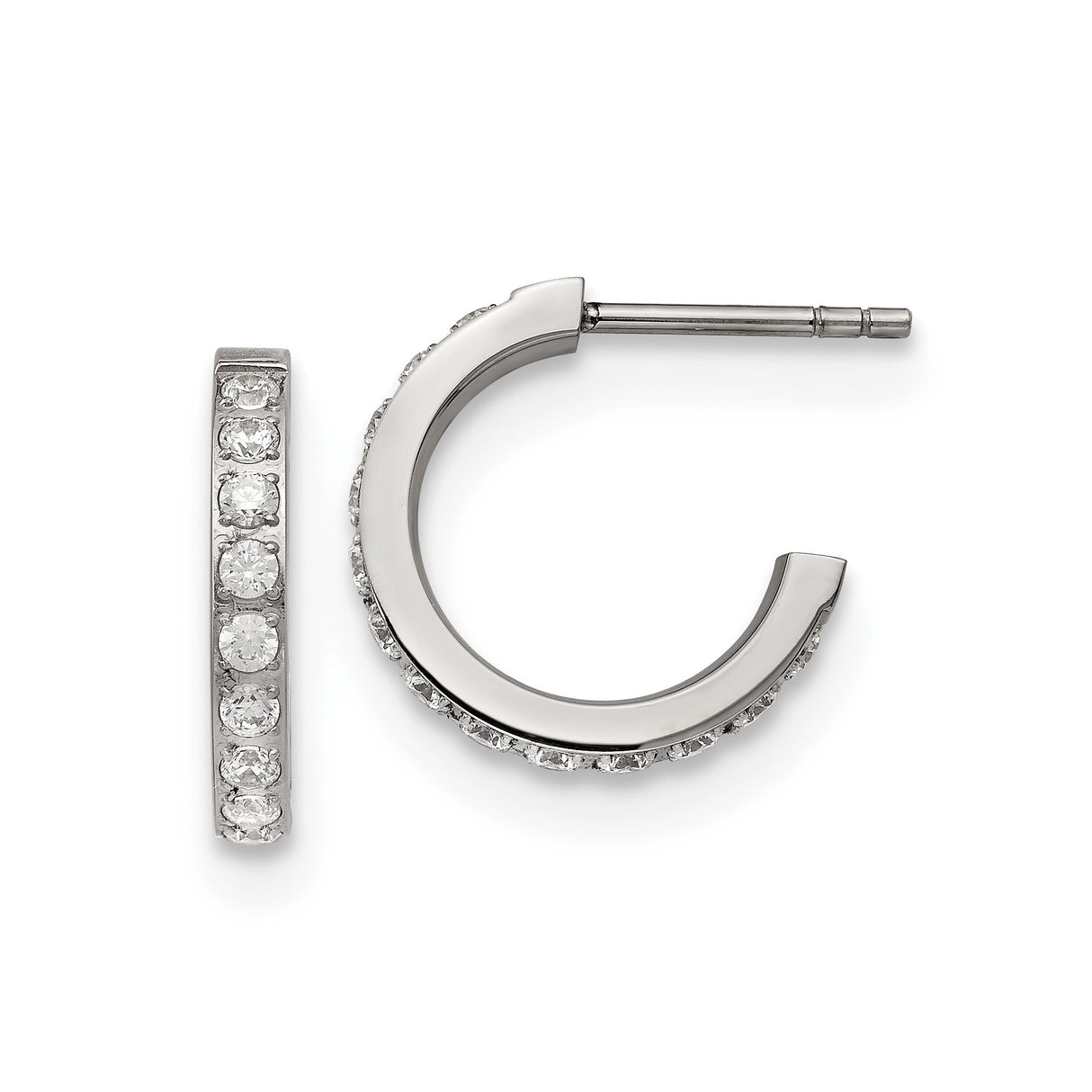 Stainless Steel Hoop Earrings with Channel-Set Cubic Zirconia, Polished Finish