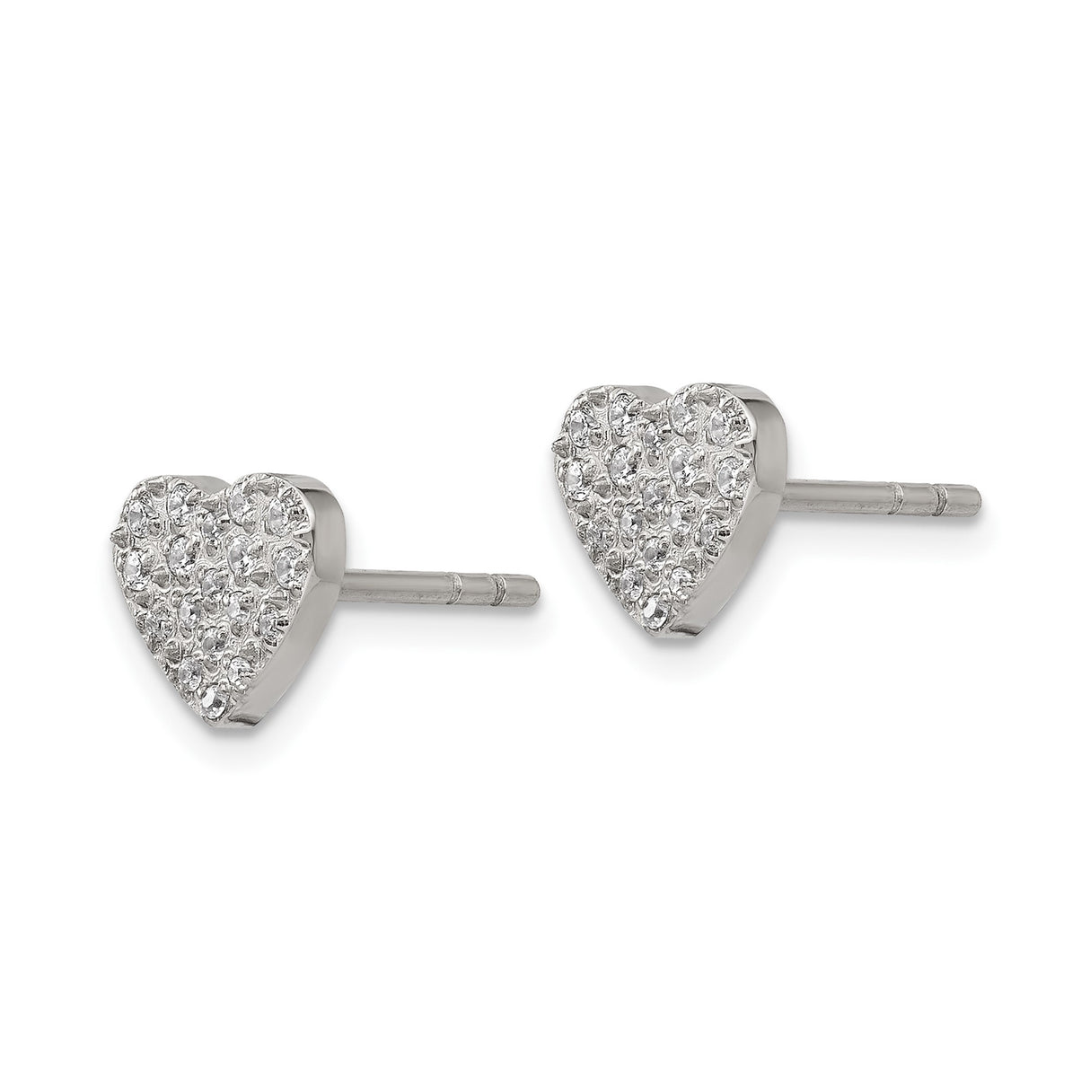 Stainless Steel Heart Shaped Stud Earrings with Clear Crystals, Polished Minimal Design for Women
