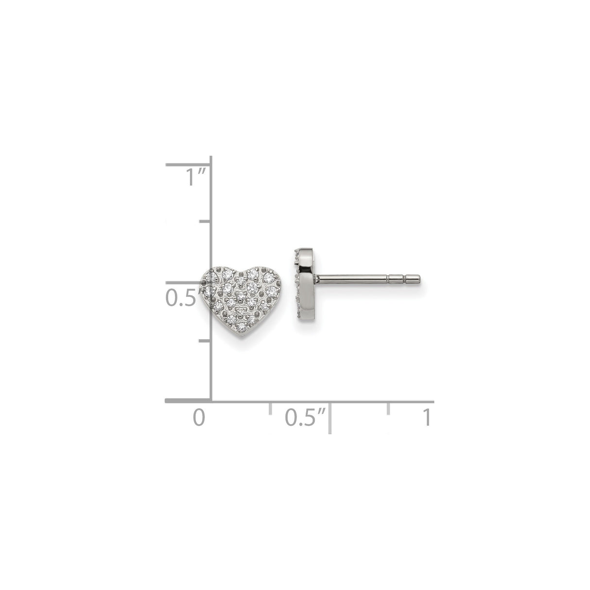 Stainless Steel Heart Shaped Stud Earrings with Clear Crystals, Polished Minimal Design for Women