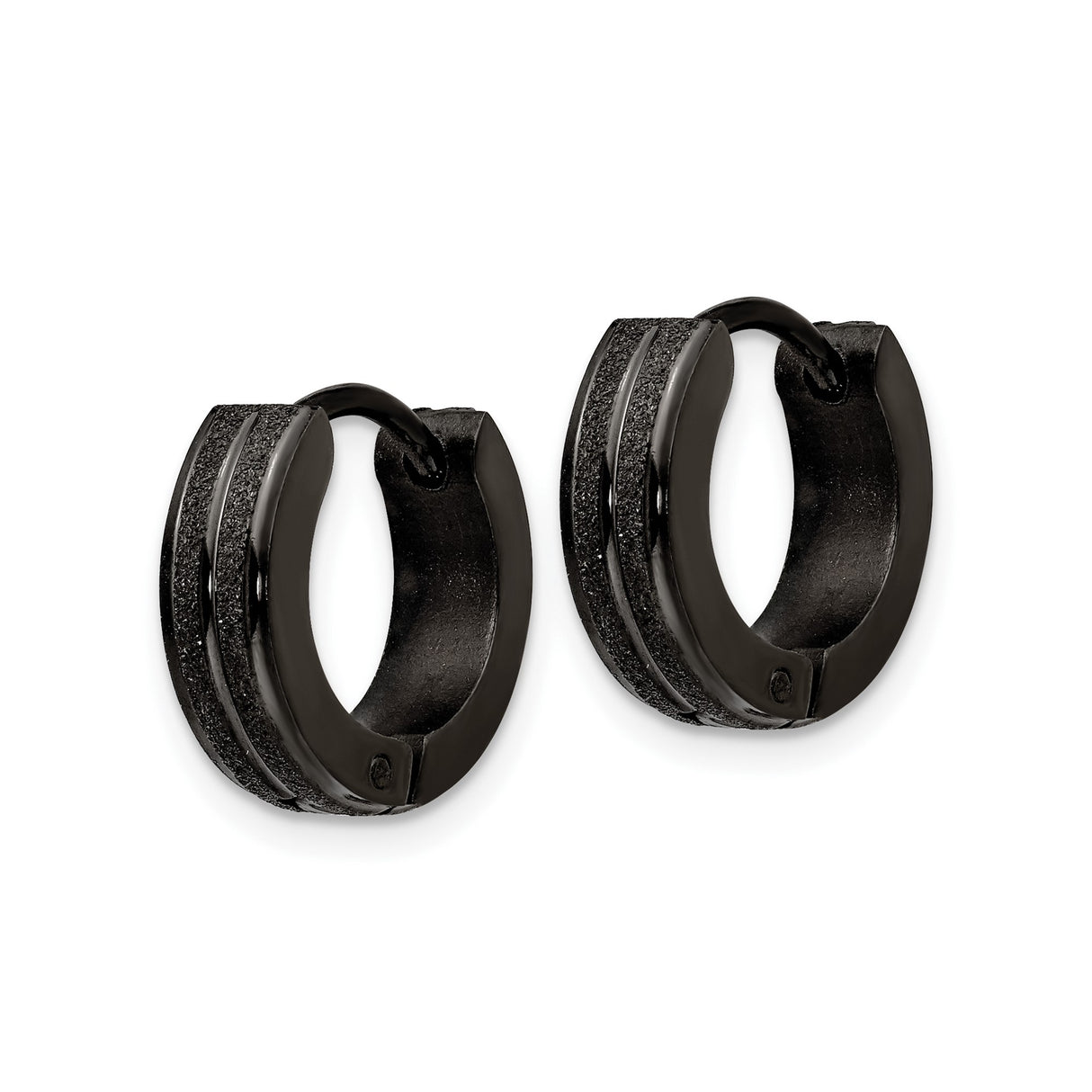 316 Stainless Steel Hoop Earrings with Grooved Stripe Design, Matte Black Huggie Style for Men