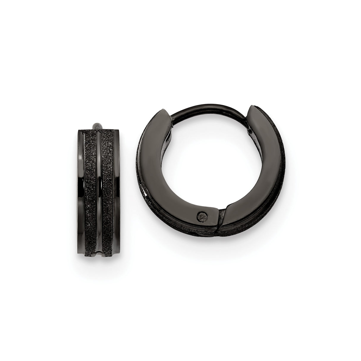 316 Stainless Steel Hoop Earrings with Grooved Stripe Design, Matte Black Huggie Style for Men