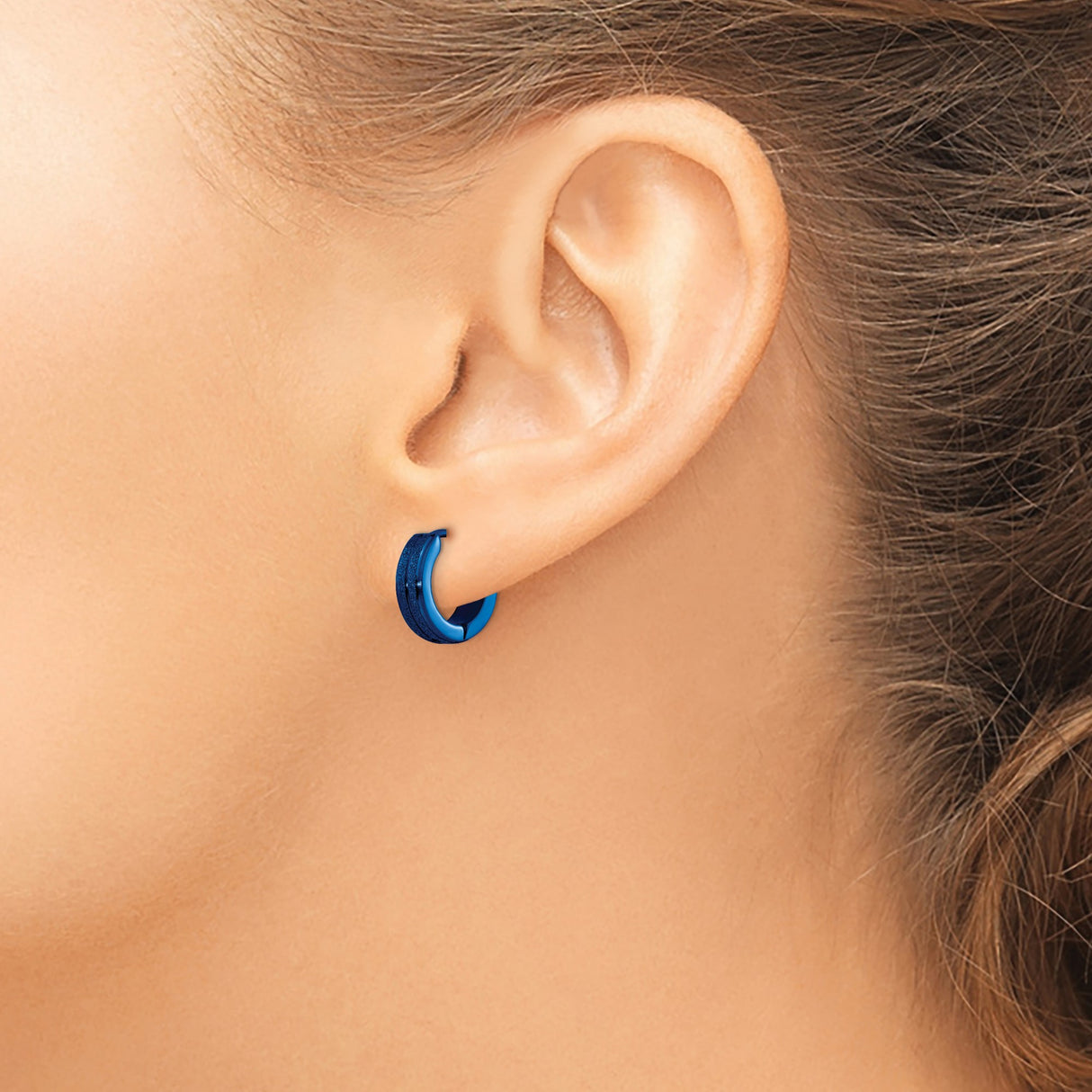 316 Stainless Steel Huggie Hoop Earrings with Glitter Stripe, Modern Unisex Streetwear Style