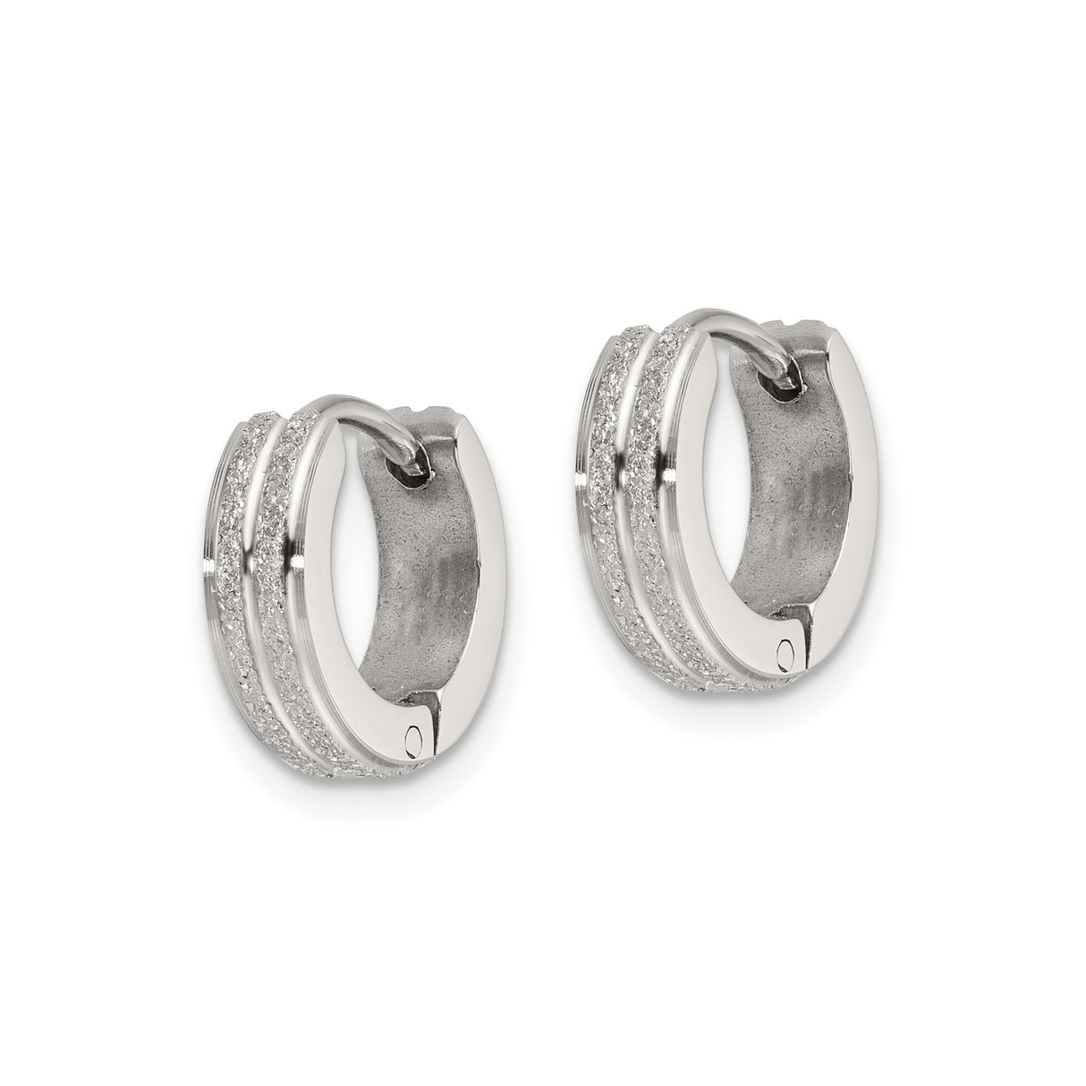 Stainless Steel Hoop Earrings with Dual Textured Stripe and Matte Polished Finish