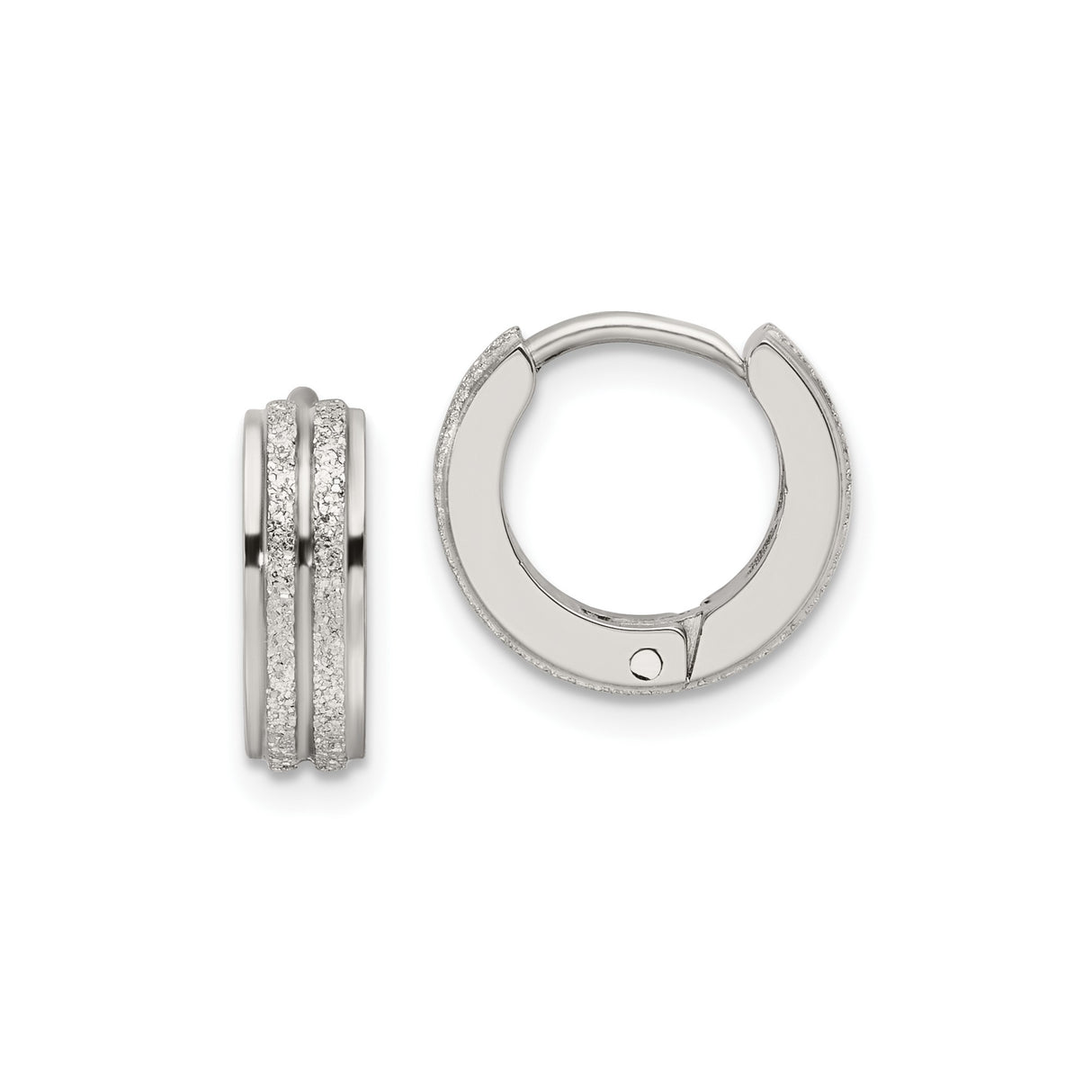 Stainless Steel Hoop Earrings with Dual Textured Stripe and Matte Polished Finish