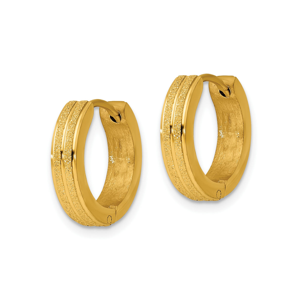 316 Stainless Steel Hoop Earrings with Textured Band and Polished Edges, Unisex Minimalist Design