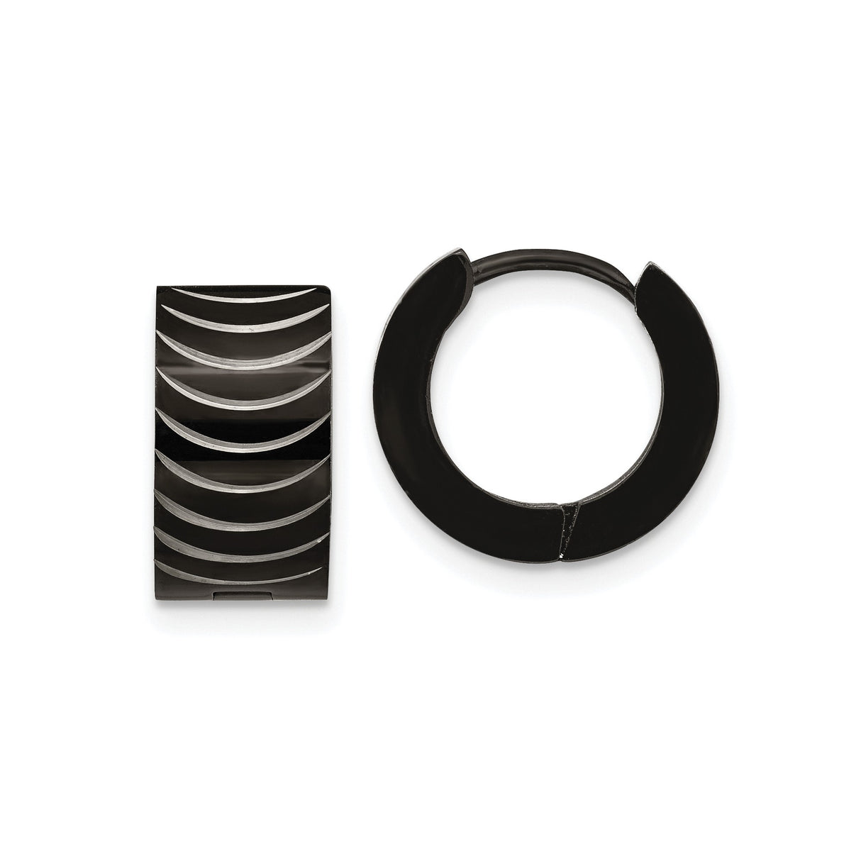 Stainless Steel Huggie Hoop Earrings, Black Arc Design, Sleek Minimalist Unisex Style