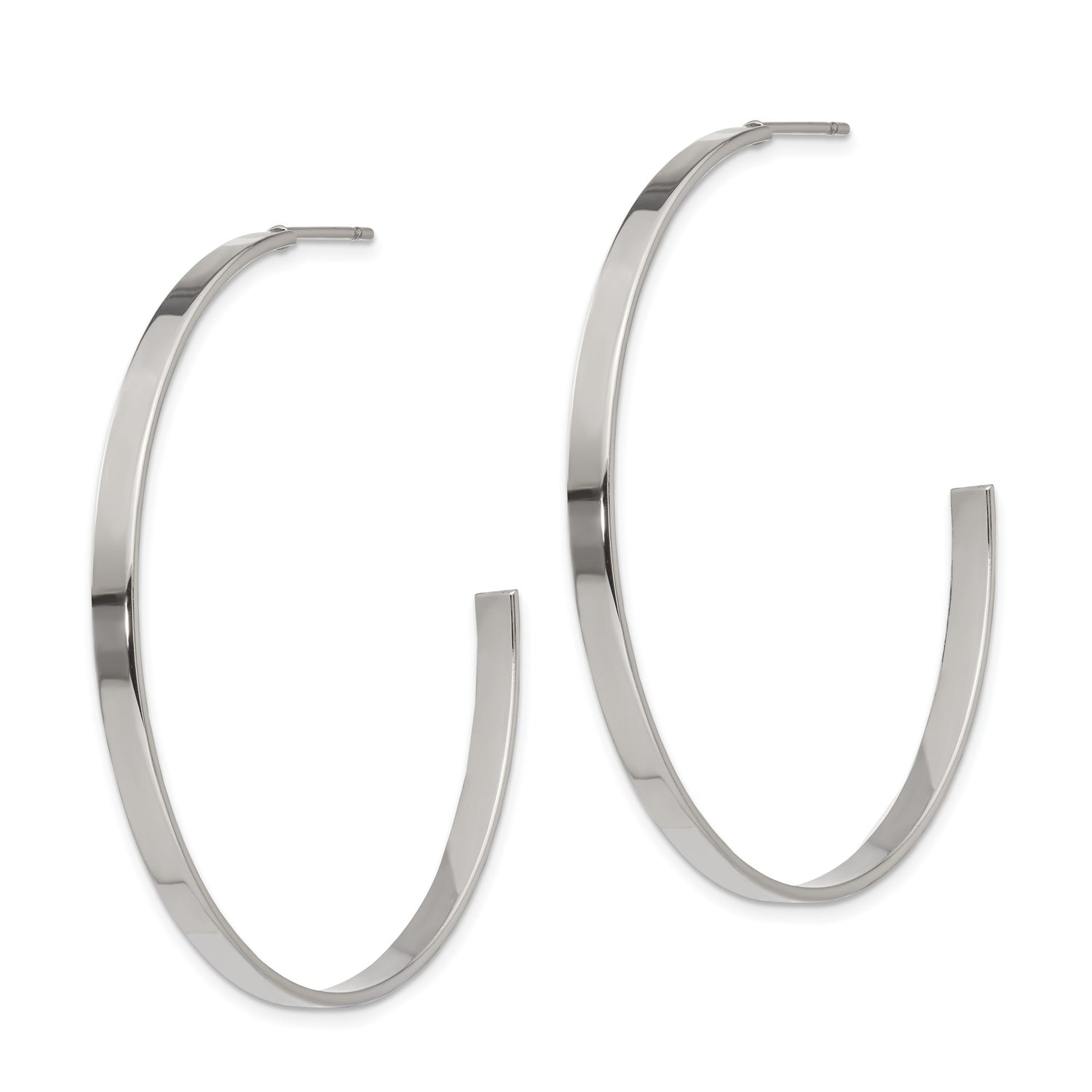 Stainless Steel Hoop Earrings, 44mm Round Polished Minimalist Design for Women