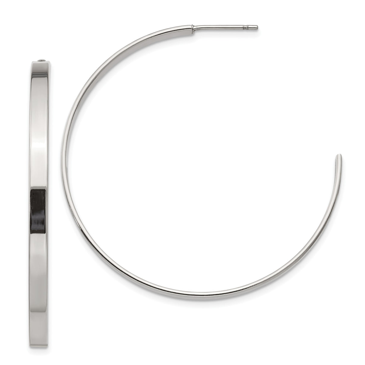 Stainless Steel Hoop Earrings, 44mm Round Polished Minimalist Design for Women