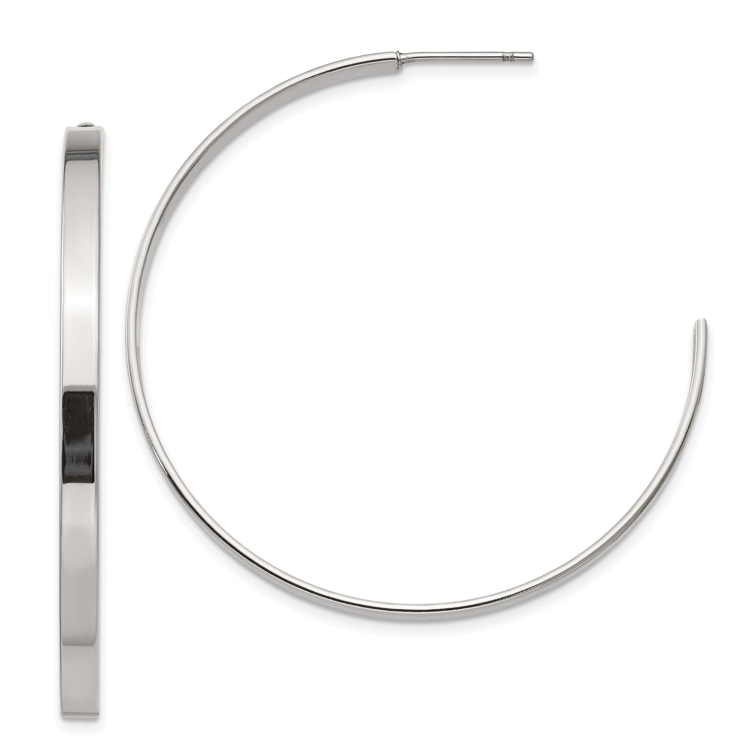 Stainless Steel Hoop Earrings, 44mm Round Polished Minimalist Design for Women